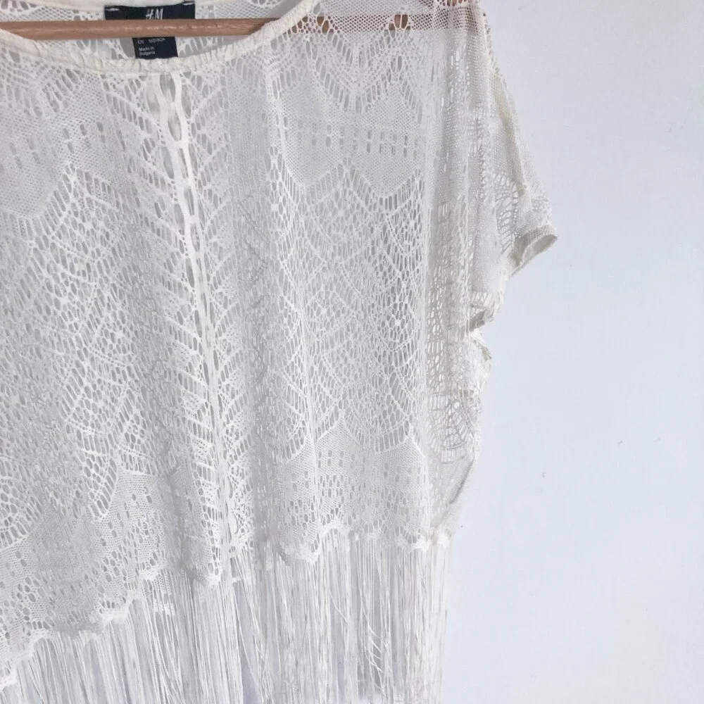 Sheer White Lace Crochet Beachware Coverup Top - Picture 8 of 10